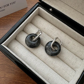 Korean Style 925 Sterling Silver Quality Luxury Natural Stone Hoop Earrings for Women
