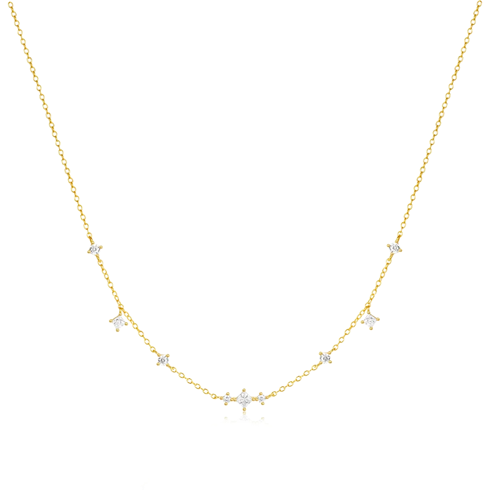 Fashion Jewelry Necklace 925 Sterling Silver Diamond Charm Necklace square Round Zircon Gold Plated Necklace Women