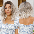 Japanese Future Chemical Fiber Synthetic Dark Hair Root Ombre Gray White Short Curly Hair Wave T-Shaped Lace Wig Soft Durable