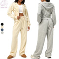 2025 New Solid Color Women's Sports Sets Hooded Casual Sweatshirt Loose Yoga Suit Plus Size Breathable Sustainable Elastic Waist