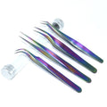 Hot Colorful Stainless Steel Eyelash Tweezers Set Curved Fiber Tips with Perfect Grip for Eyelash Extension