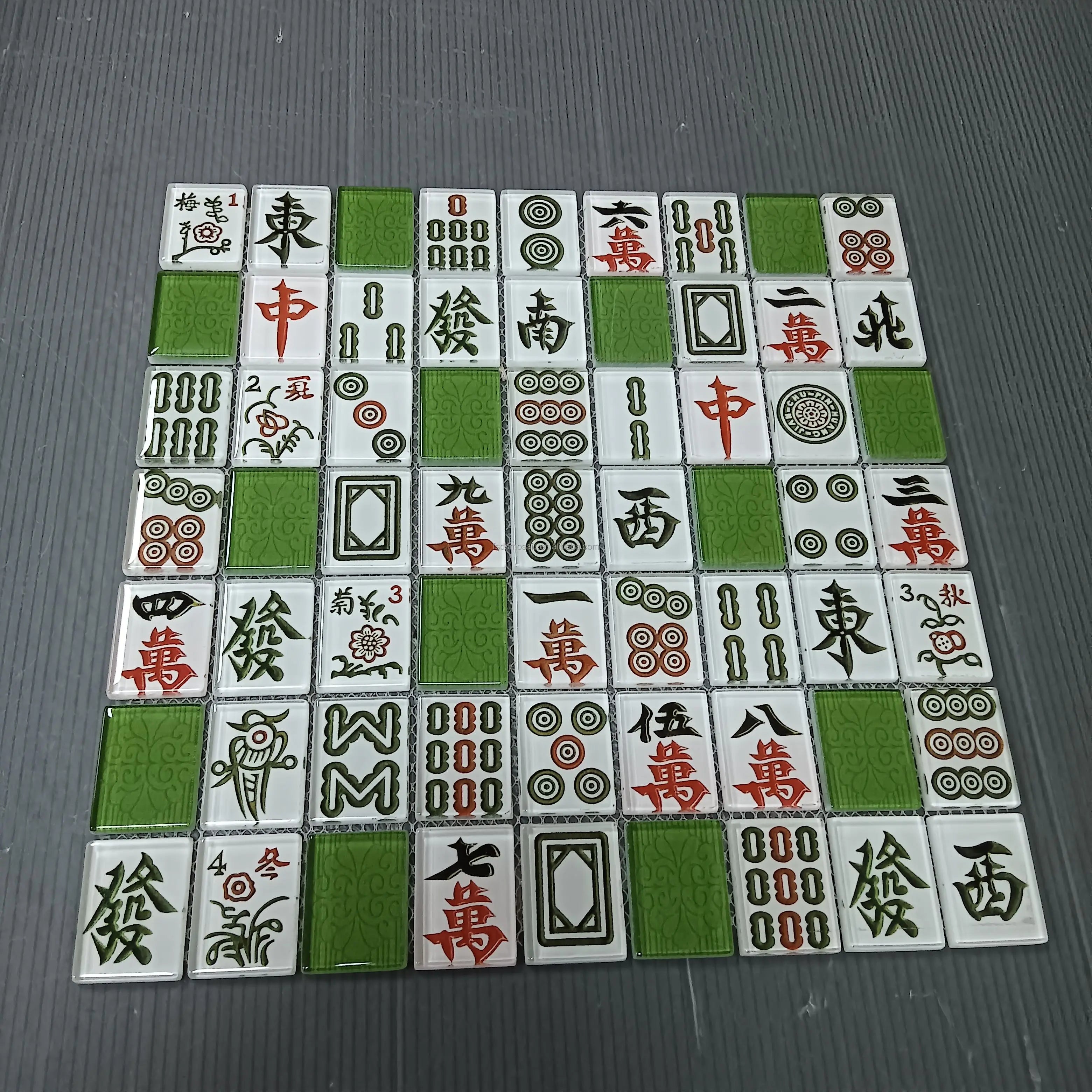 Wholesale Price Unique Design Blue Mahjong Pattern Mosaic Wall Tiles Glossy Crystal Glass Mosaics Europe Style Building Material