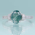 C136 High-End Jewelry 925 Sterling Silver Natural Moss Agate Gemstone Women's Stackable Fine Prong-Set Green Stone Ring