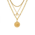 Gold Plated Triple Cuban Link Chain Multilayer Pendent Charm Necklace Jewelry