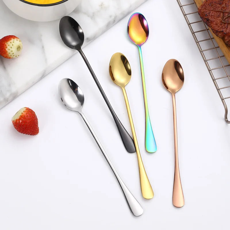 Stainless Steel Long Handle Spoons Stirring Dessert Spoon Coffee Ice Cream Spoons