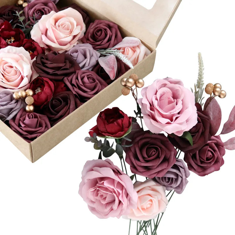 Hot Selling Artificial Flower Box DIY Wedding Bridal Bouquet Atmosphere Arrangement Foam Flowers Arrangements for Wedding