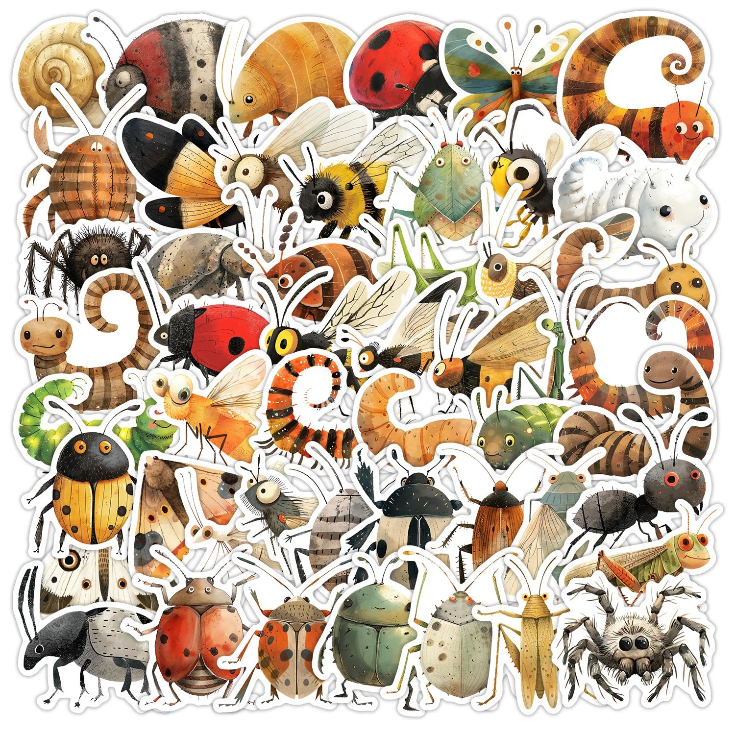 50Pcs Cartoon Storybook Insects Graffiti Stickers for Kids Book Bottle Decor Home Cute Animal Gift Sticker
