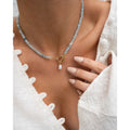 Zooying Aquamarine Stone Gemstone Necklace with Freshwater Pearl Necklace Birthstone Necklace