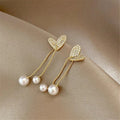 Korean Fashion Jewelry Simple Heart Beads Earrings Women's Zircon Tassel Pendant Earrings
