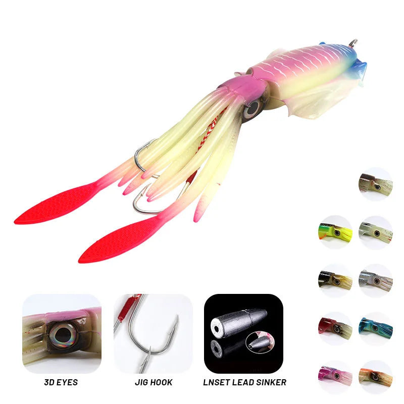 New 120g/150g Luminous Soft Octopus Lead Jig Head Glow Squid Lure Soft Plastic Lead Jigs  Metal Fishing Bait