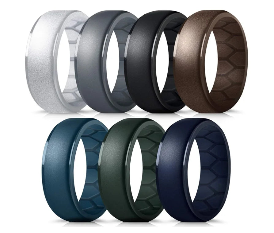 Silicone Rings Wedding Bands for Men Breathable Airflow Inner Grooves Breathable Edition Rubber Engagement Bands