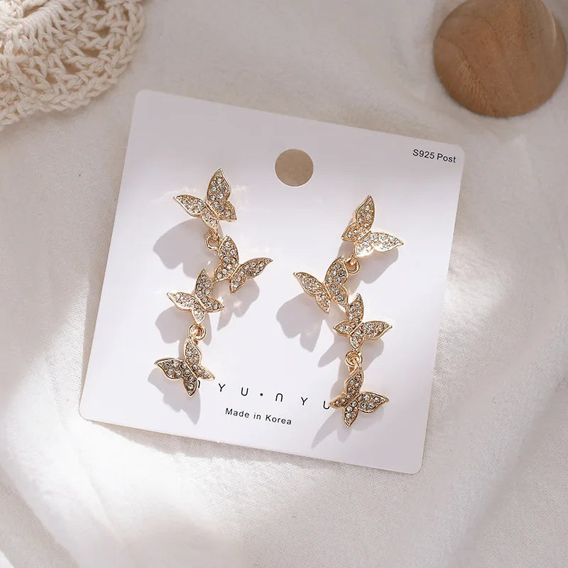 Korea New Trendy Thin Earrings Temperament butterfly Long Drop Earrings for Women