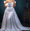 Luxury Wedding Dresses New Style Beaded Short Sleeve Satin Detachable Wedding Dresses Elegant Bridal Gowns