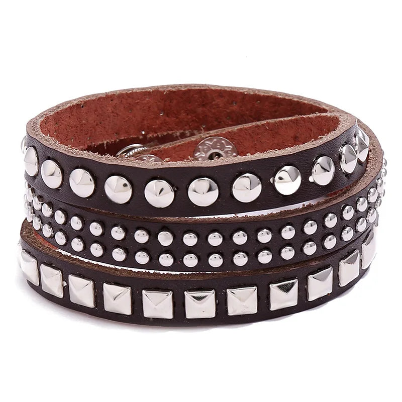 Fashion 3 Circles Boy Man Girl Leather Riveted Leather Wrap Bracelet