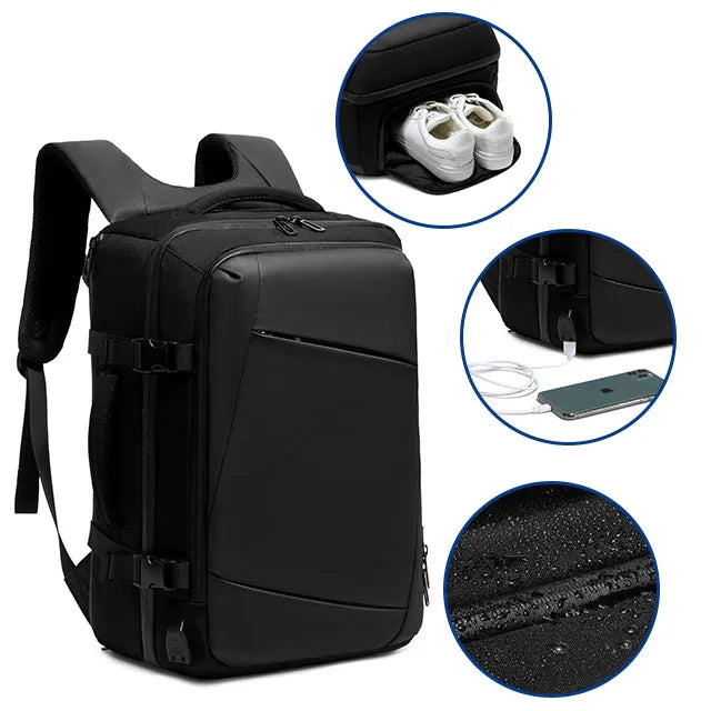 Multifunctional Business Backpack Travel Bag Large Capacity Waterproof Oxford Cloth Luggage Bag USB Khaki Overnight Bag