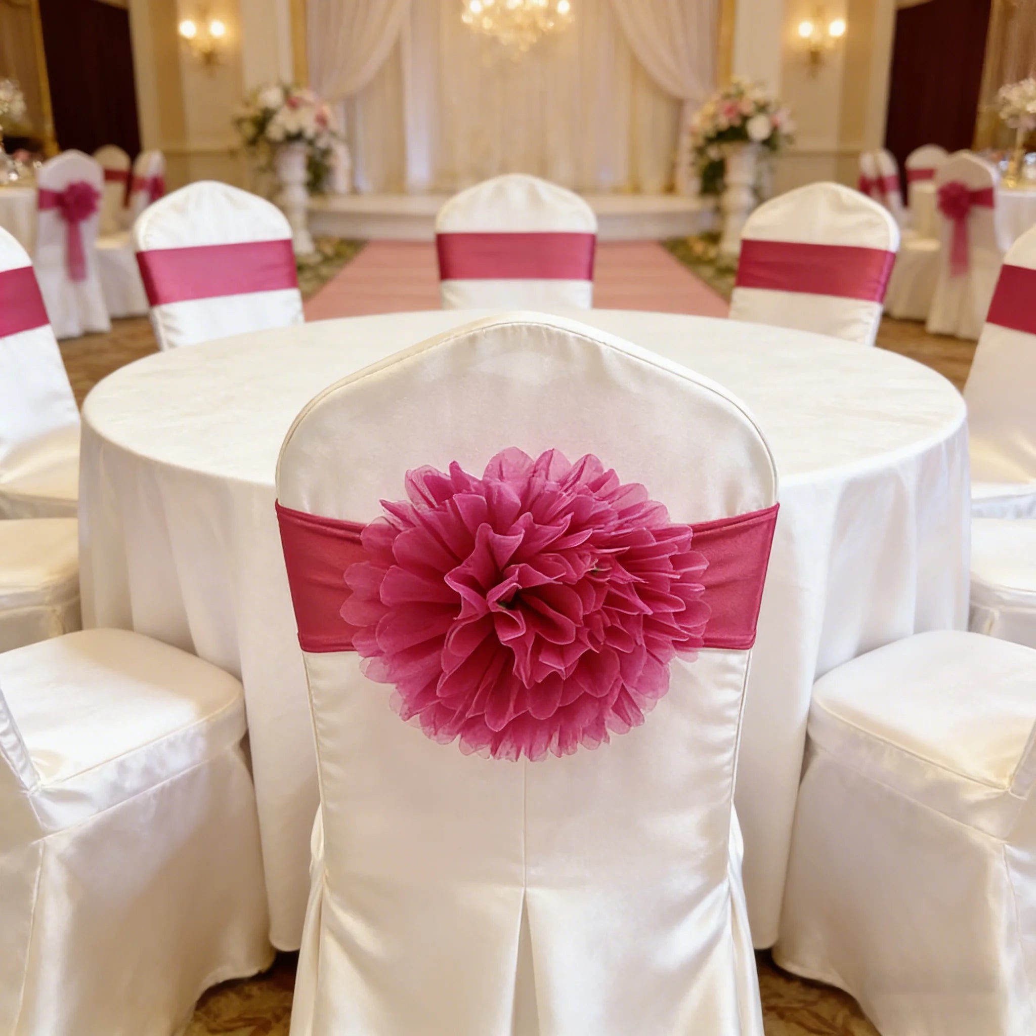Handmade Big Organza Flower Stretchable Elastic Spandex Chair Band for Chair Decoration