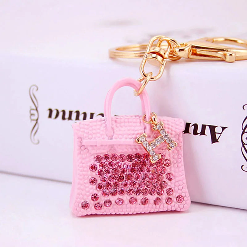 Environmental Protection Metal Zinc Alloy H Charm Handbag Shape Crystal KEYCHAIN Key Chain for Handbag