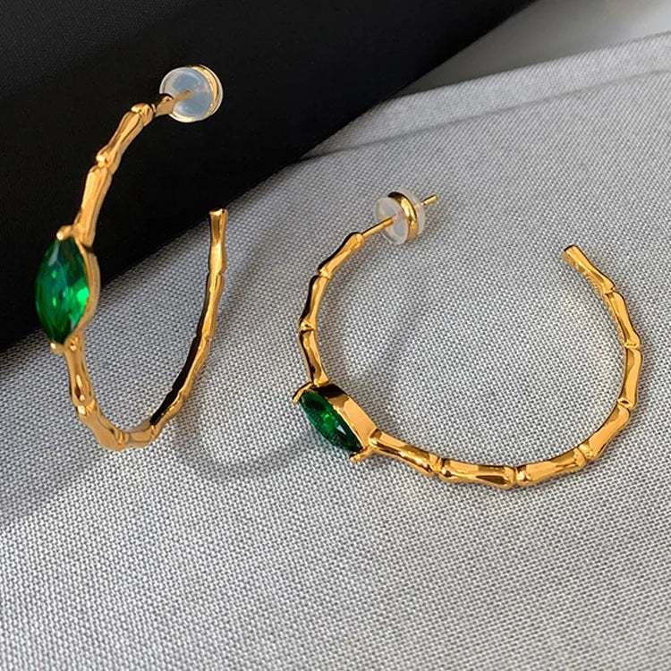 Brass Plated Emerald Zircon Large Hoop Earrings Mother'S Day Gift Jewelry Custom Design