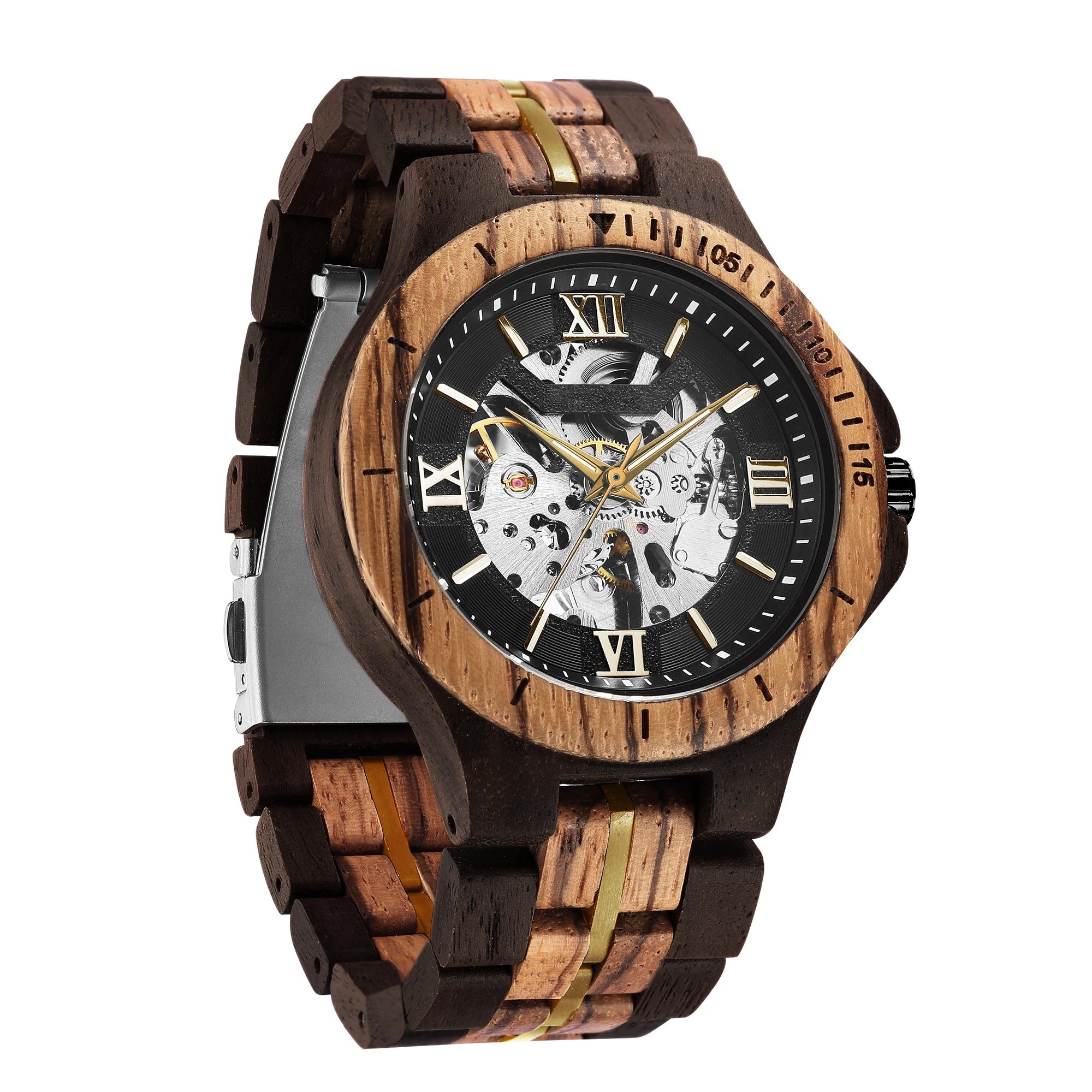 2024 Popular Factory Price Stainless Steel and Wood Custom Logo Automatic Wood Mechanical Watch for Men