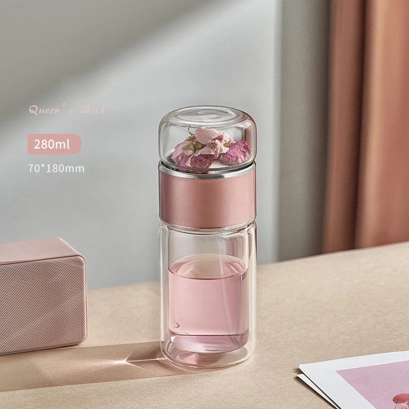Glass Tea Tumbler Separation Double-layer Glass High-value Goddess Cute Flower Teacup