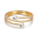 Wholesale Asymmetrical Half Opening Double Layer Fashion Pearl Gold Plated Beautiful Bracelets for Women