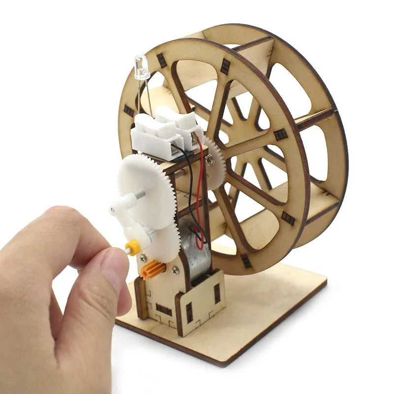 Hot Selling Wooden Diy Hand Generator Model Steam Scientific Experiment Material Kits Kid Toy Wood Craft DIY