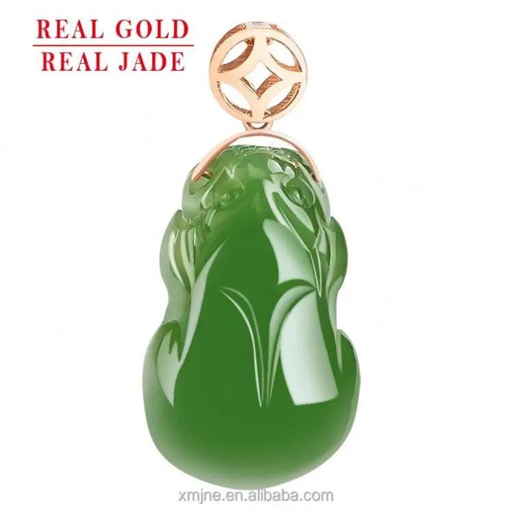 Certified Grade a Natural Hetian Jade Green Jade Small Jade 18K Rose Gold Inlaid Pendant Picchu Pendant Necklace Women's