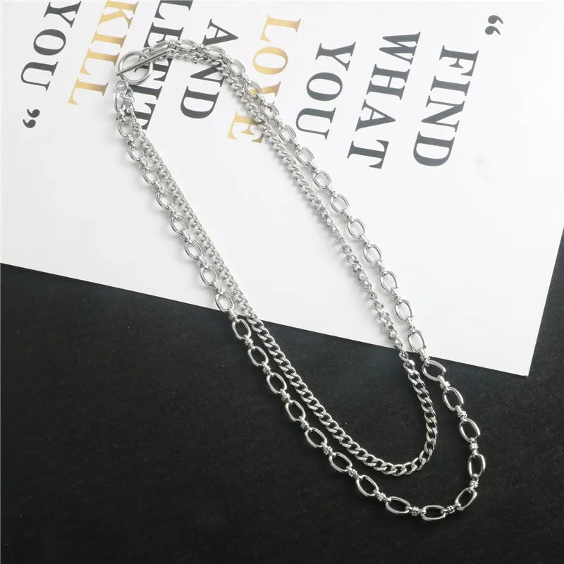 European and American niche design foundation splicing overlapping chain cold wind bungee dy hop street men women S.Steel