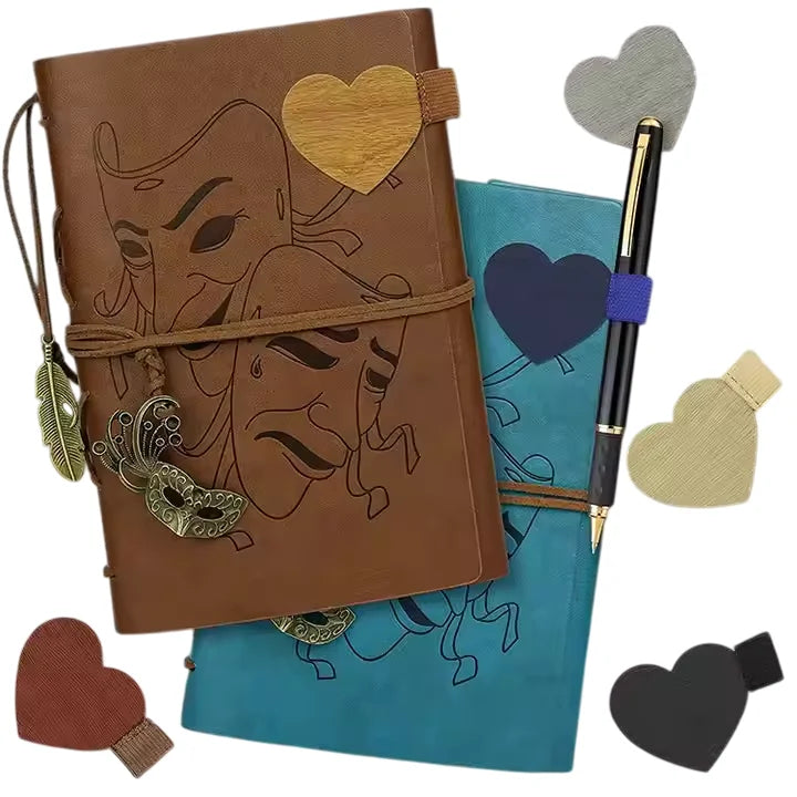 School Pen and Pencil Loop Self Adhesive Elastic Design Wood Heart Pu Leather Simple Pen Holder for Notebook
