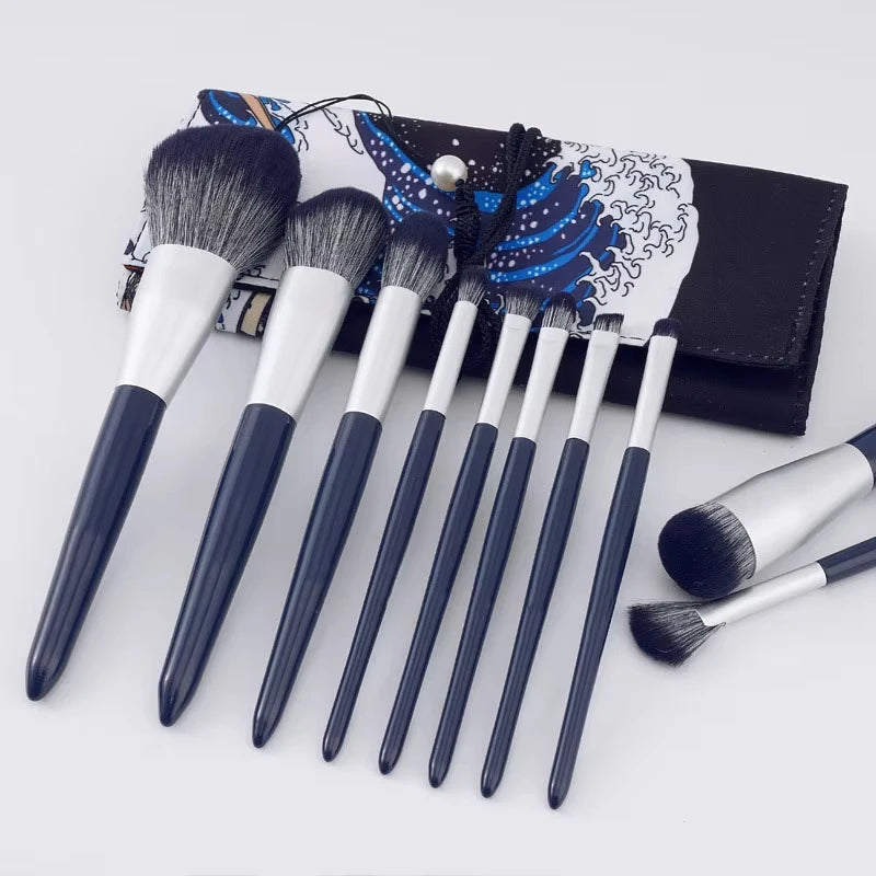 Custom Logo 10 Pcs Makeup Brushes With Bag Synthetic Bristles Eye Shadows Brush Cosmetics Powder Face Eyebrow Make Brush Set