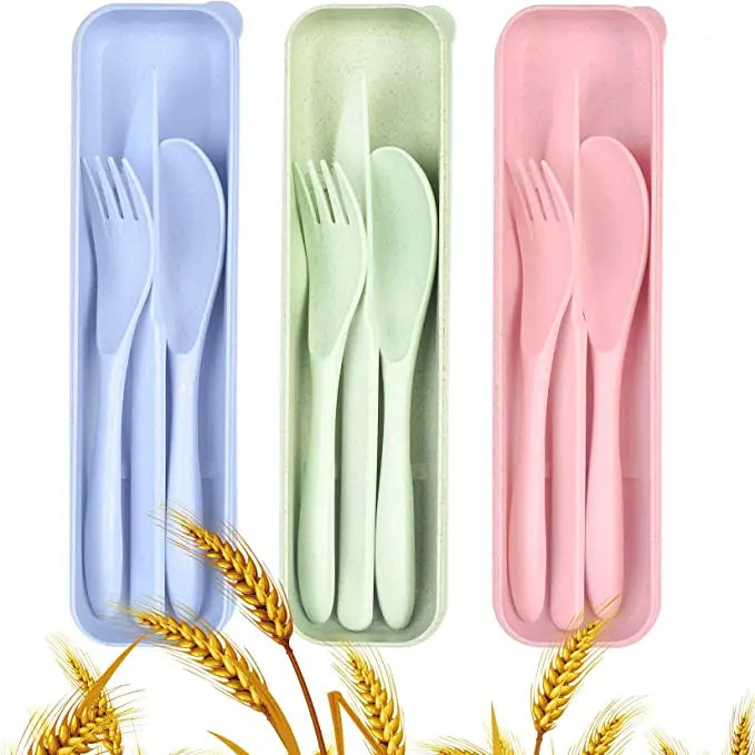 Eco-Friendly Biodegradable Cutlery for School Wheat Straw Cutlery Set Spoon Fork Knife