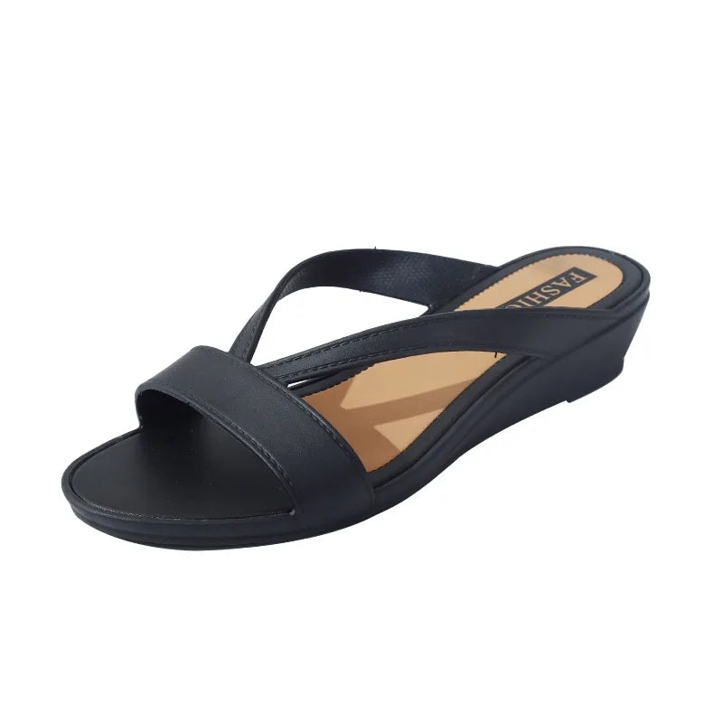 Women's Simple Fashion Trend Slope Heeled Sandals Open Toe Breathable Ladies Heeled Shoes Anti-slip Elegant Casual Shoes