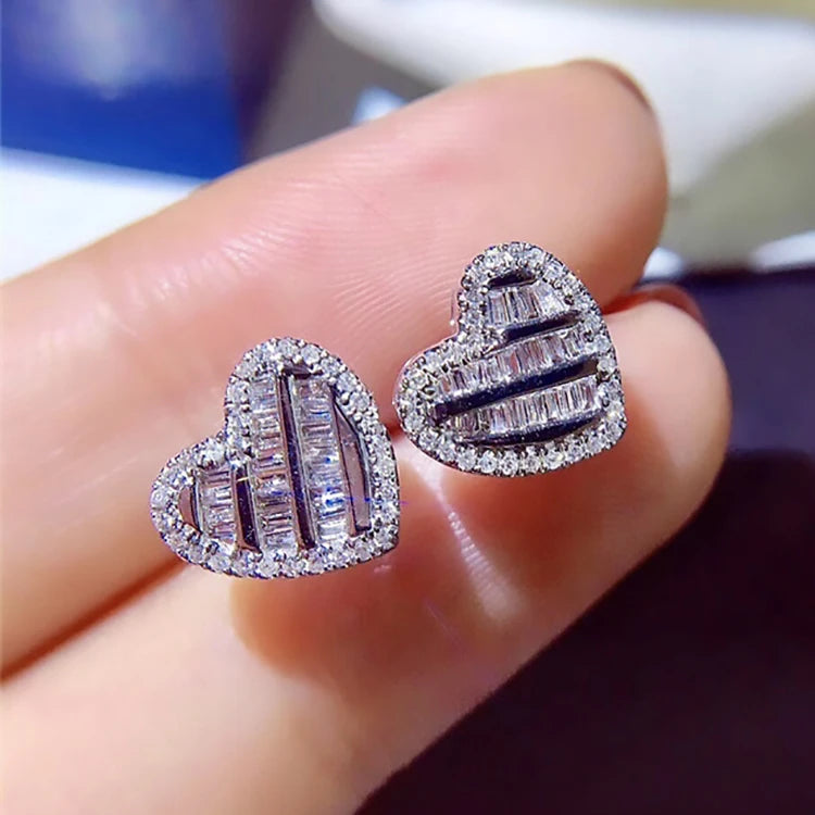 CAOSHI  Fashion Jewelry New Korean Earrings Silver Color Bling Zircon Stone Heart Stud Earrings for Women