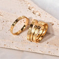 Sol Grabado Dorado Stainless Steel Narrow Band Ring Delicate Minimalist Couple Fine Rings