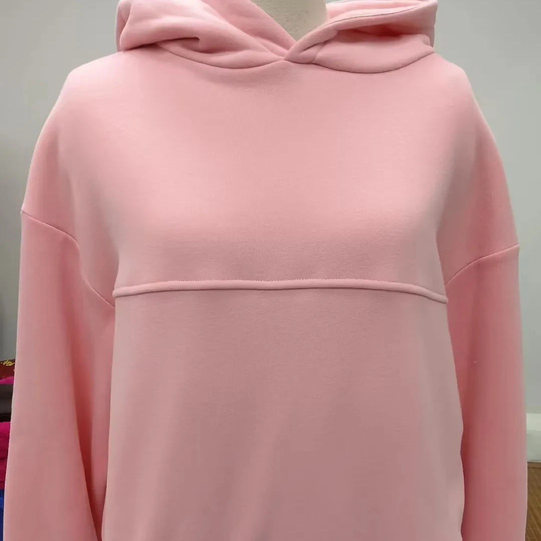 Custom logo US Size Women  Pink Polyester/cotton Sweatshirt Oversized Hoodies Wholesale