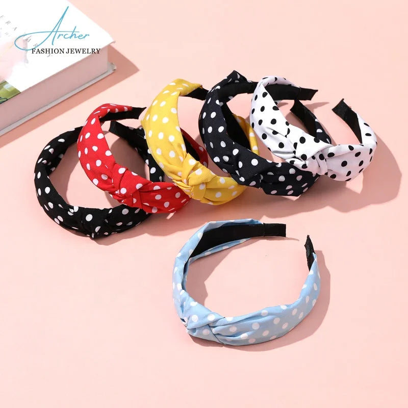 Archer Spring Designer Girls Sport Headband Cartoon Polka Dot Fabric Bow Knotted Headbands Hairband for Women Hair Accessories