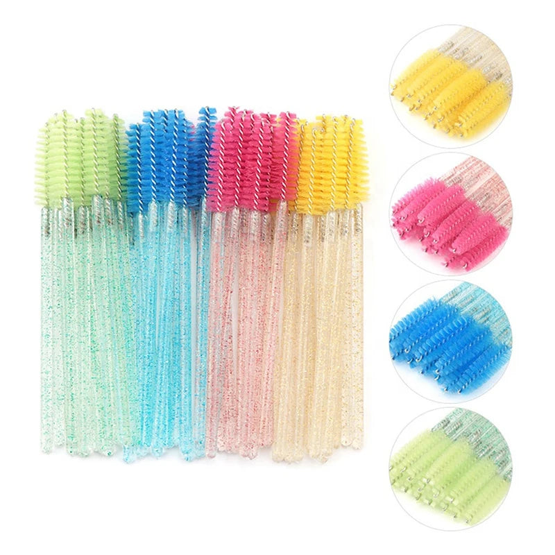 New Disposable Eyelash Brushes Crystal Mascara Wand With Glitter Plastic Fiber Material for Eyelash Extension Eyebrow Cleaning
