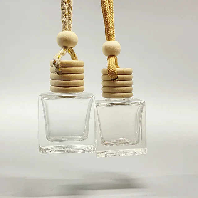 10ml Flat Square Clear Glass Diffuser Bottle with Screen Printing Hanging Car Perfume Bottle (Refillable)