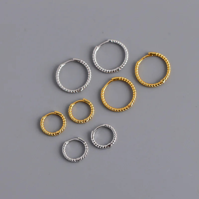 925 Sterling Silver Thin Twisted Small Hoop Earrings for Women