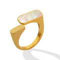 Fashion Non Tarnish Jewelry 18K Gold Plated Stainless Steel Delicate White Sea Shell Open Adjustable Rings YF2615
