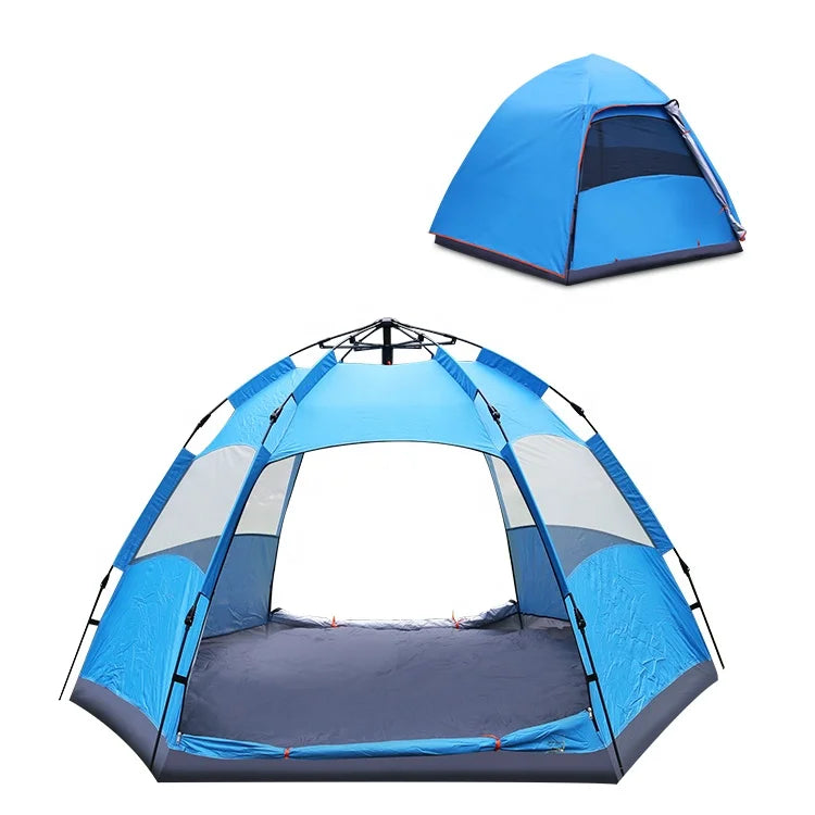 RTS KingGear Double Layer Collapsible Portable Hexagon Automatic Popup Instant Tent 1000-1500mm Waterproof Fiberglass Frame