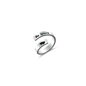 Loftily Inspirational Classic 925 Silver Plated Stainless Steel Open Be Brave Engraved Words Women's Wedding Engagement Ring