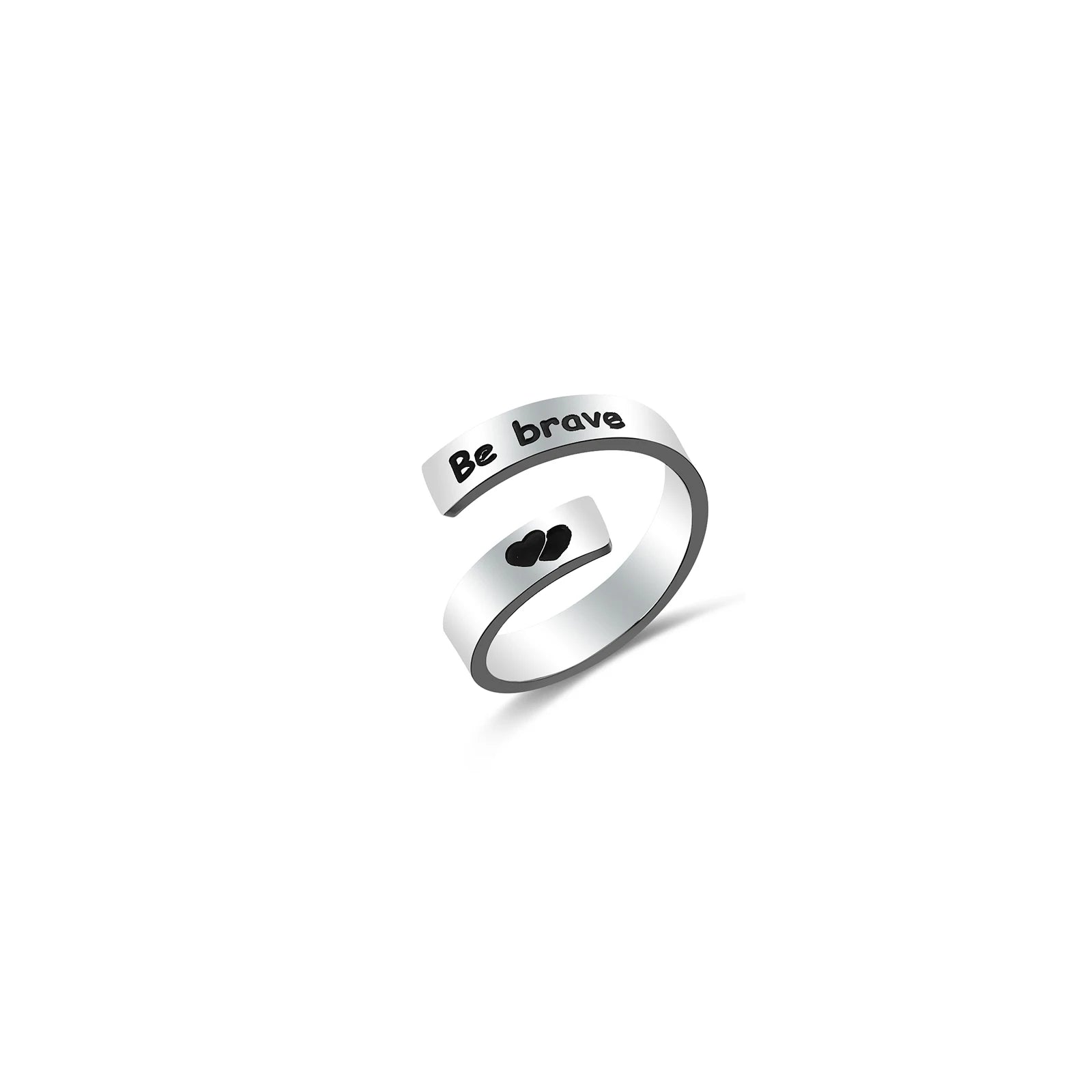 Loftily Inspirational Classic 925 Silver Plated Stainless Steel Open Be Brave Engraved Words Women's Wedding Engagement Ring