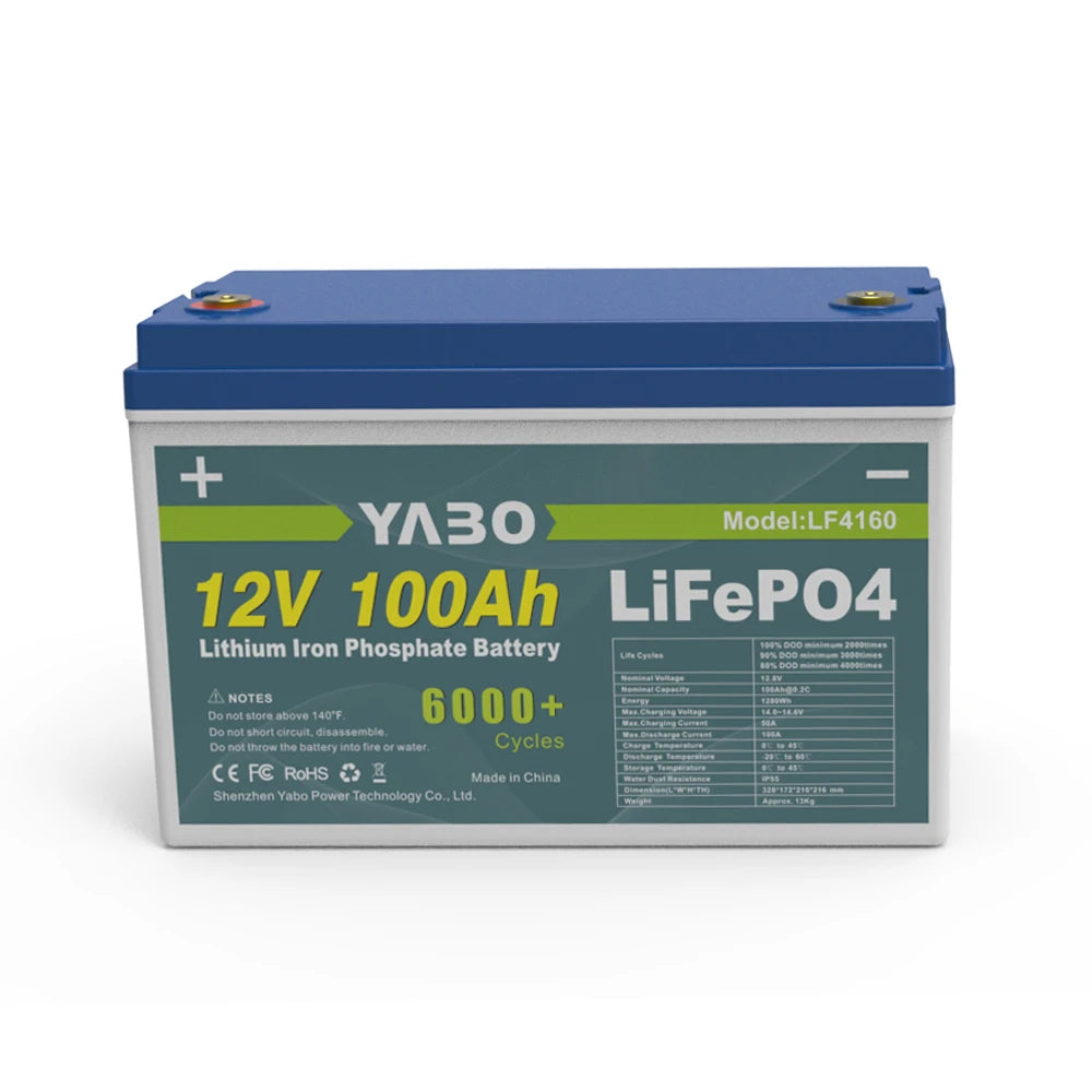 YABO High Capacity LCD LiFePO4 Lithium Deep Cycle Low Price 12V 100Ah Lithium Ion Battery