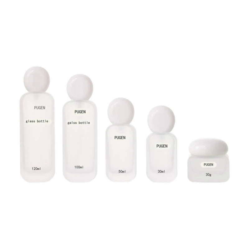 30ml 50ml 100ml 120ml Frosted Empty Glass Oil Spray Serum Lotion Pump Bottle White Plastic Pump Head Screw Cap Skin Care Cream