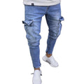 New Men's Knee Hole Zipper Denim Pant Small Legging Hole Trousers Retro Motorcycle Pants Stretch Jeans