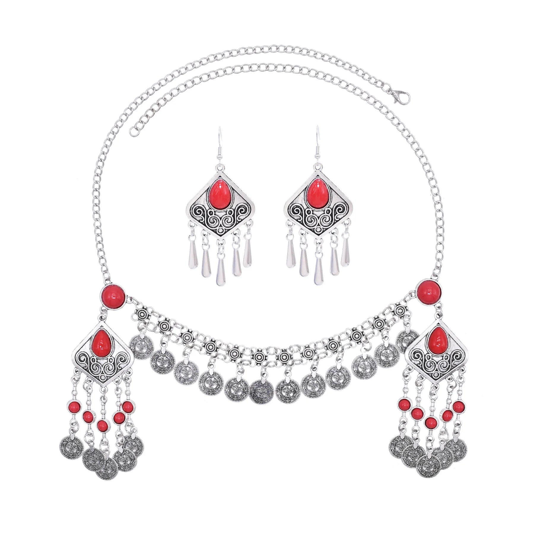 Vintage Ethnic Hair Jewelry Set for Women Turkey Asian Kazakhs Headpiece Earrings & Headband Coin Tassel Chains for Weddings