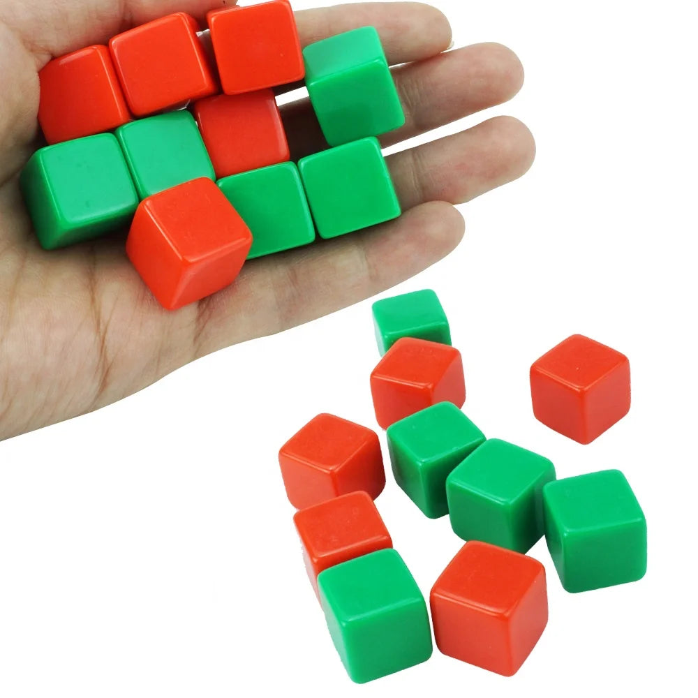 Wholesale 6 Sided Red Green Blank Indented Dice 16mm with Straight Corner D6 Dice Cube for Teaching Game