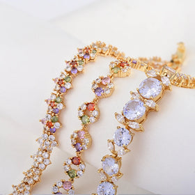 Wholesale Women Girl Temperament Ice Out Full Diamond Tennis Chain Colorful Flower Waterproof Gold Plated Bracelets