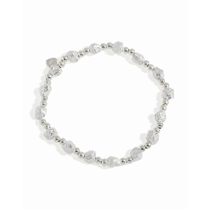 DP1002 Delicate Minimalist Jewelry Dainty Womens Bracelet Sterling Silver Beaded Texture Irregular Pieces Elastic Bracelet